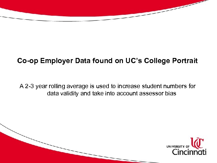 Co-op Employer Data found on UC’s College Portrait A 2 -3 year rolling average