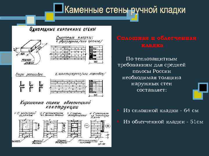 Сплошная и облегченная кладка По теплозащитным требованиям для средней полосы России необходимая толщина наружных