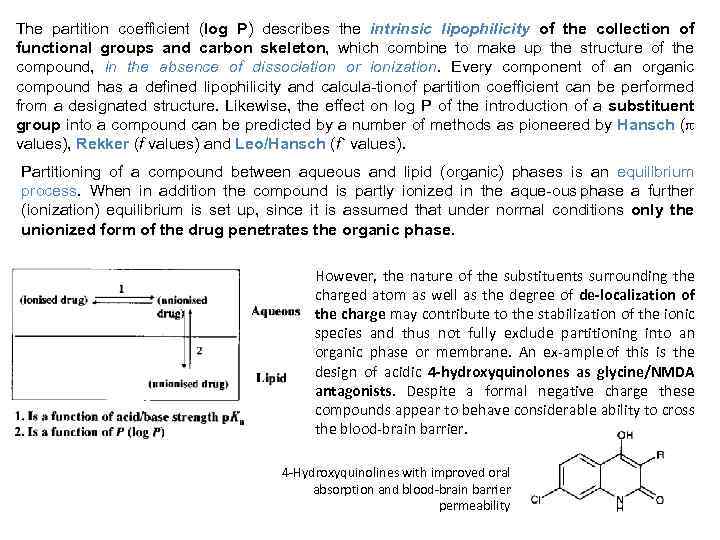 The partition coefficient (log P) describes the intrinsic lipophilicity of the collection of functional