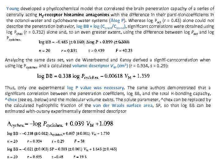 Young developed a physicochemical model that correlated the brain penetration capacity of a series