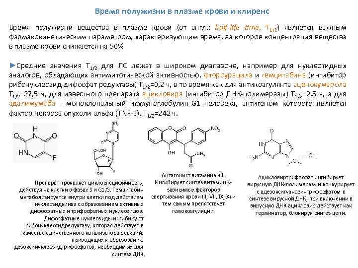 Время полужизни в плазме крови и клиренс Время полужизни вещества в плазме крови (от
