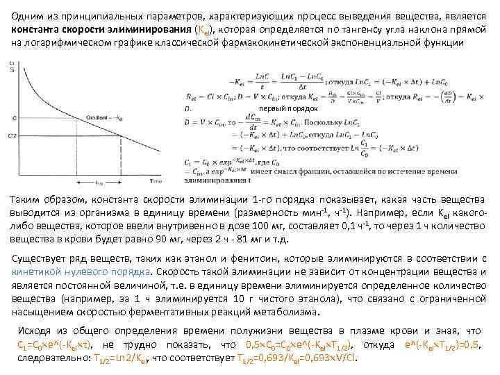 Одним из принципиальных параметров, характеризующих процесс выведения вещества, является константа скорости элиминирования (Kel), которая