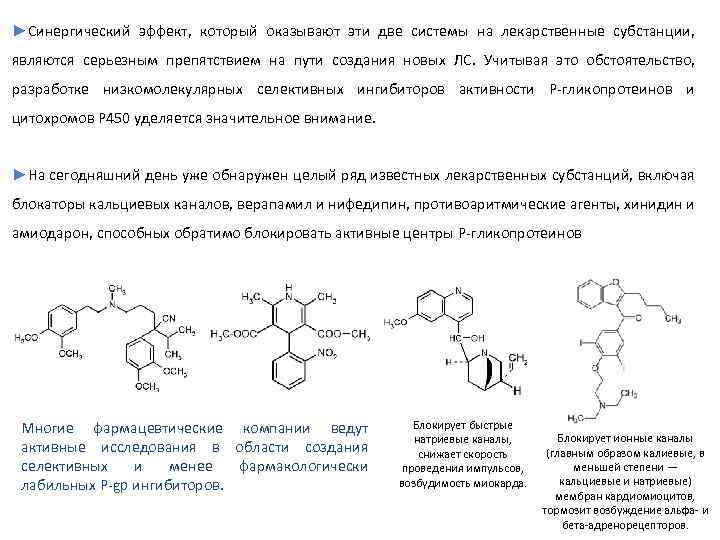 ►Синергический эффект, который оказывают эти две системы на лекарственные субстанции, являются серьезным препятствием на