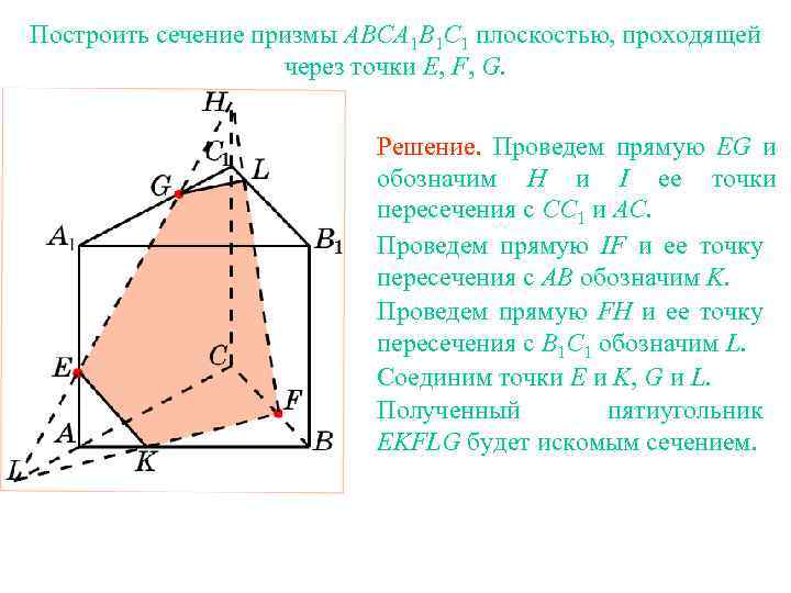 Построить сечение призмы ABCA 1 B 1 C 1 плоскостью, проходящей через точки E,