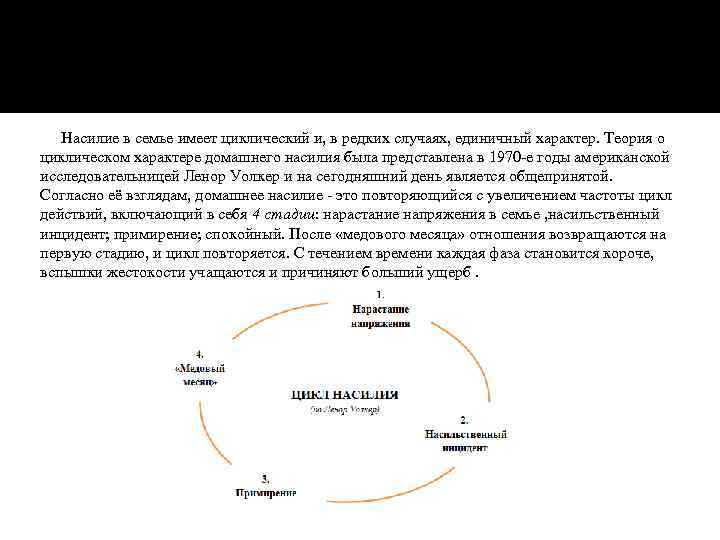 Насилие в семье имеет циклический и, в редких случаях, единичный характер. Теория о циклическом