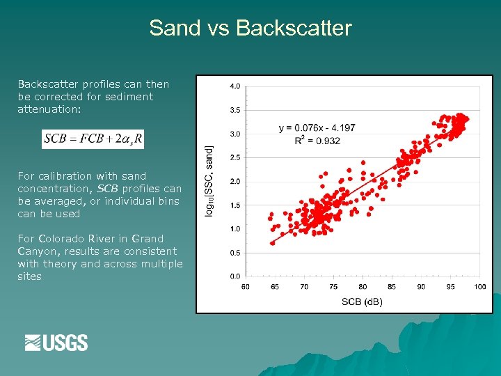 Sand vs Backscatter profiles can then be corrected for sediment attenuation: For calibration with