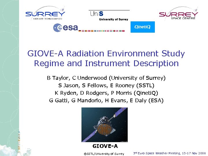 GIOVE-A Radiation Environment Study Regime and Instrument Description B Taylor, C Underwood (University of
