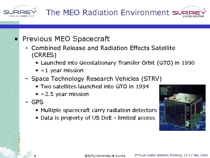 The MEO Radiation Environment • Previous MEO Spacecraft – Combined Release and Radiation Effects