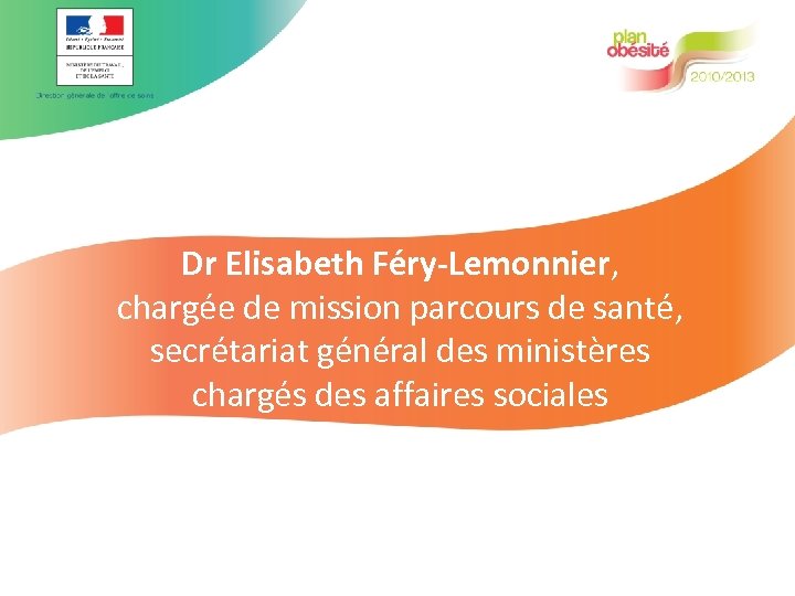  Dr Elisabeth Féry-Lemonnier, chargée de mission parcours de santé, secrétariat général des ministères