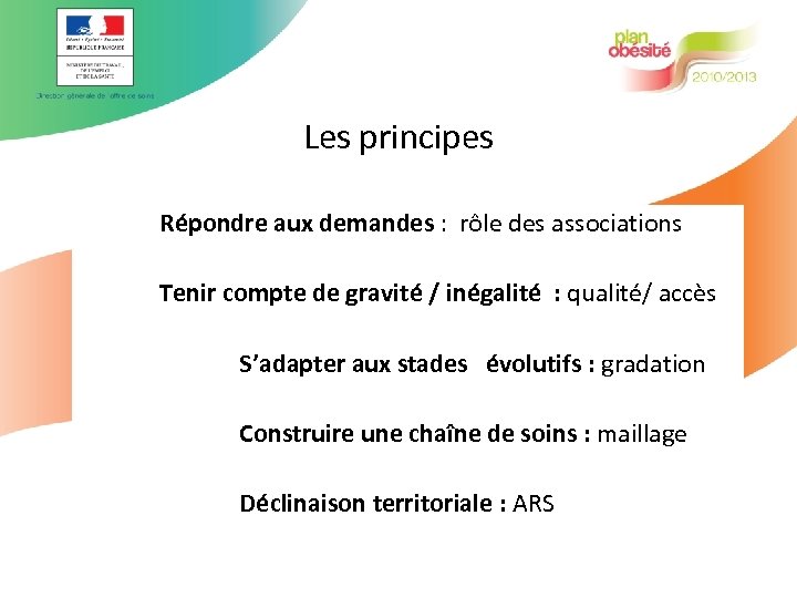 Les principes Répondre aux demandes : rôle des associations Tenir compte de gravité /