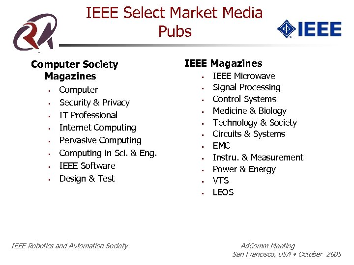 IEEE Select Market Media Pubs Computer Society Magazines • • Computer Security & Privacy