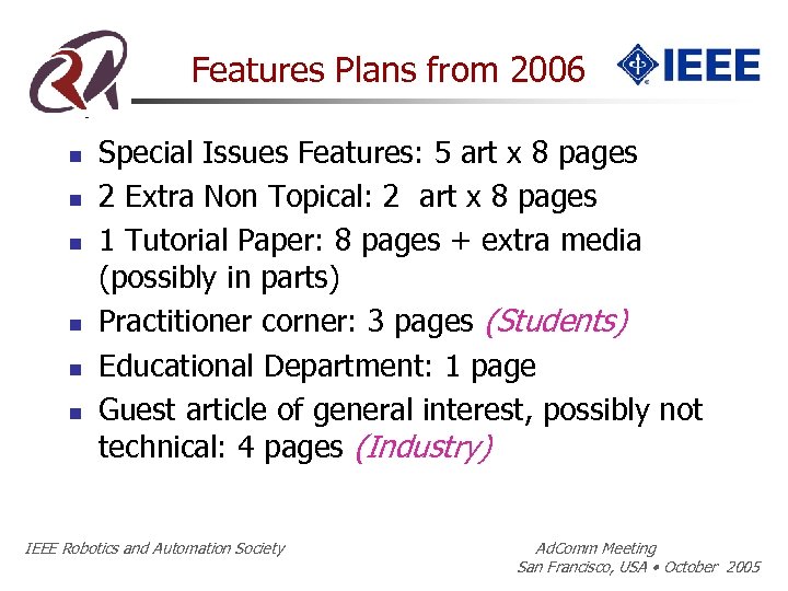 Features Plans from 2006 n n n Special Issues Features: 5 art x 8