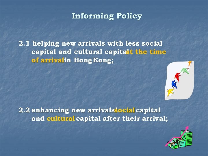 Informing Policy 2. 1 helping new arrivals with less social capital and cultural capital