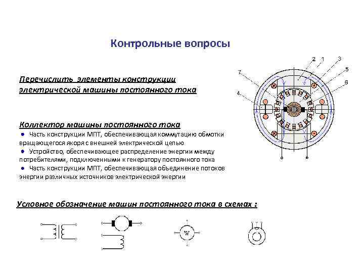 Контрольные вопросы Перечислить элементы конструкции электрической машины постоянного тока Коллектор машины постоянного тока Часть