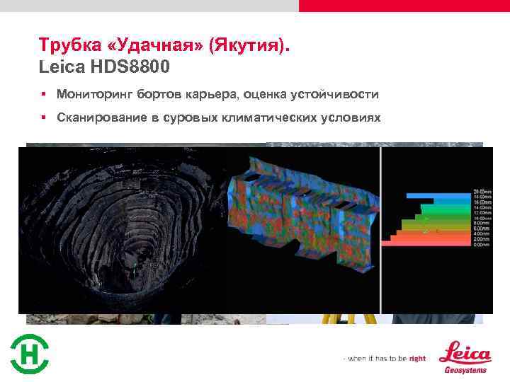 Трубка «Удачная» (Якутия). Leica HDS 8800 § Мониторинг бортов карьера, оценка устойчивости § Сканирование