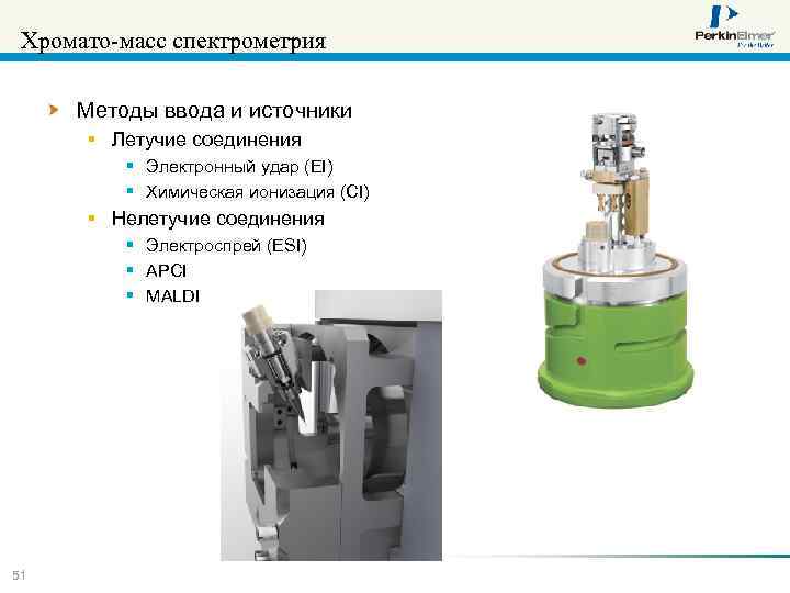 Хромато-масс спектрометрия Методы ввода и источники § Летучие соединения § Электронный удар (EI) §