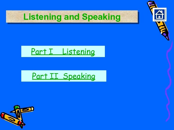 Listening and Speaking Part I Listening Part II Speaking 