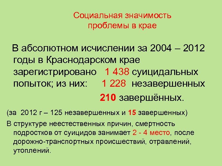 Социальная значимость проблемы в крае В абсолютном исчислении за 2004 – 2012 годы в