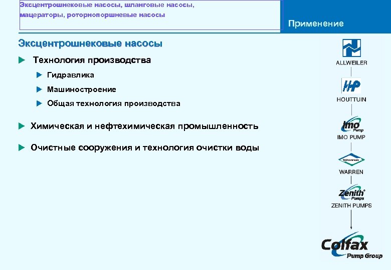 Эксцентрошнековые насосы, шланговые насосы, мацераторы, роторнопоршневые насосы Эксцентрошнековые насосы u Технология производства u Гидравлика