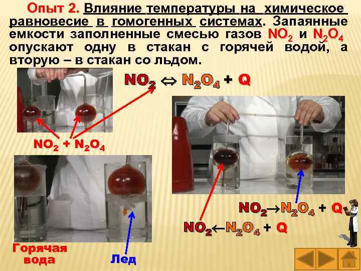 Опыт 2. Влияние температуры на химическое 2. равновесие в гомогенных системах. Запаянные емкости заполненные