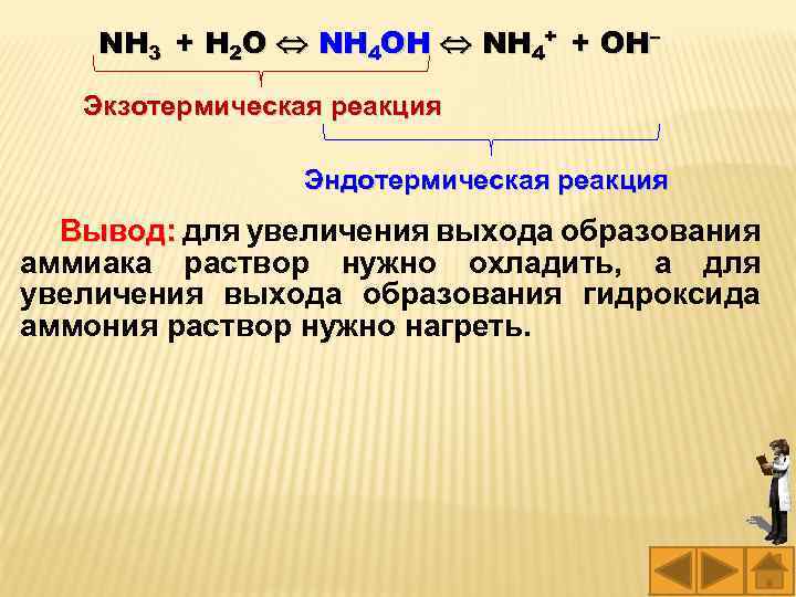 NH 3 + H 2 O NH 4 OH NH 4+ + OH– Экзотермическая