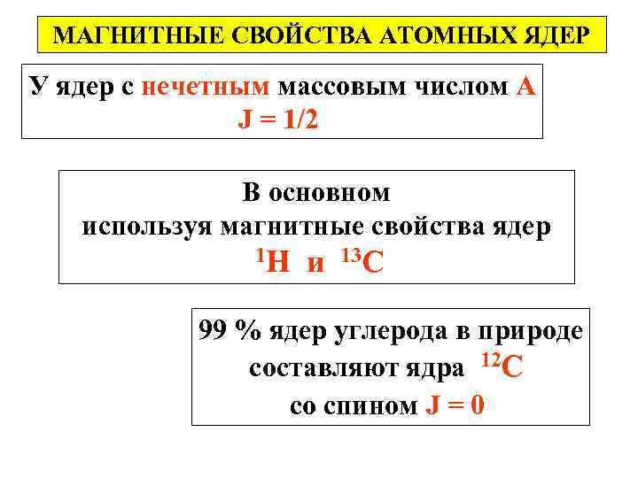 МАГНИТНЫЕ СВОЙСТВА АТОМНЫХ ЯДЕР У ядер с нечетным массовым числом А J = 1/2