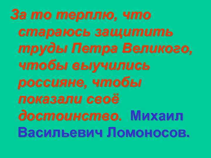 За то терплю, что стараюсь защитить труды Петра Великого, чтобы выучились россияне, чтобы показали