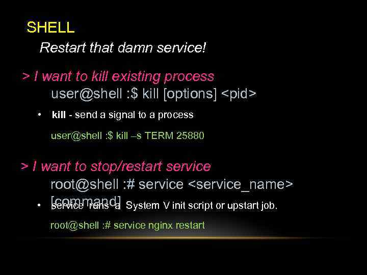 SHELL Restart that damn service! > I want to kill existing process user@shell :