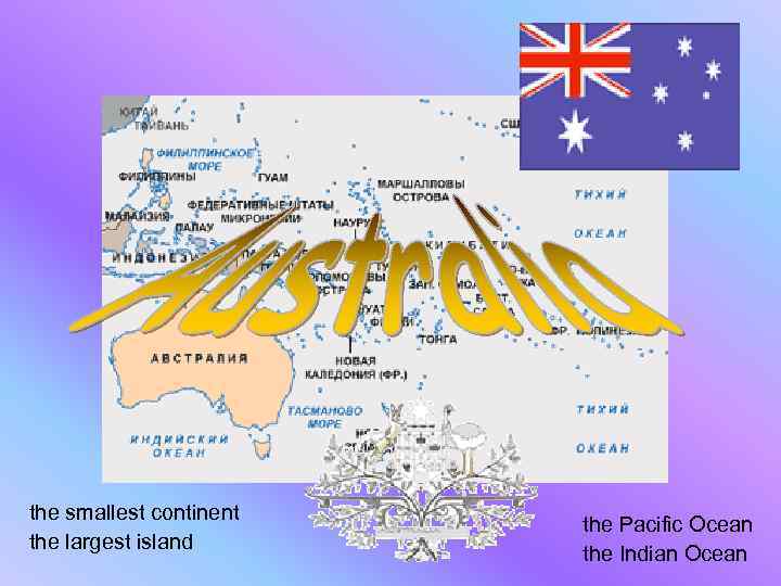 the smallest continent the largest island the Pacific Ocean the Indian Ocean 