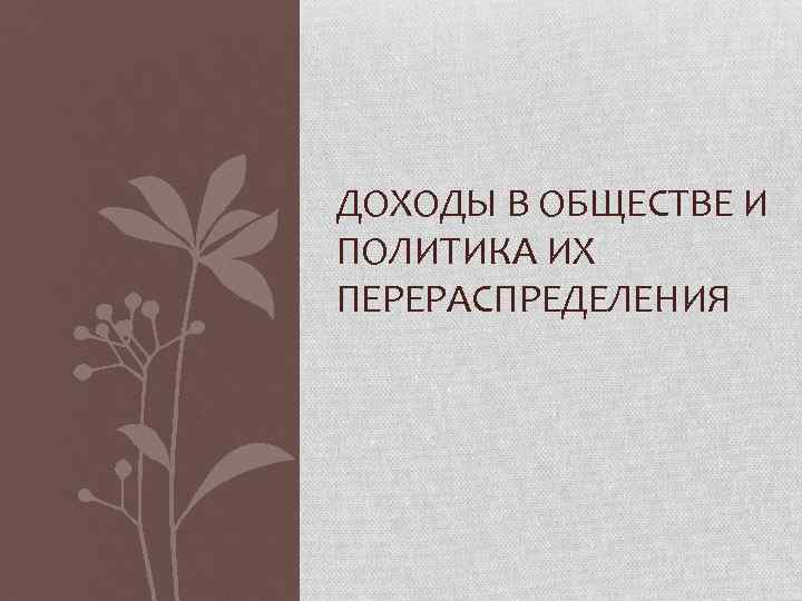 ДОХОДЫ В ОБЩЕСТВЕ И ПОЛИТИКА ИХ ПЕРЕРАСПРЕДЕЛЕНИЯ 