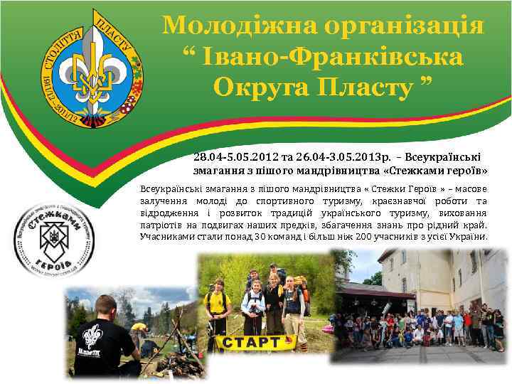 Молодіжна організація “ Івано-Франківська Округа Пласту ” 28. 04 -5. 05. 2012 та 26.