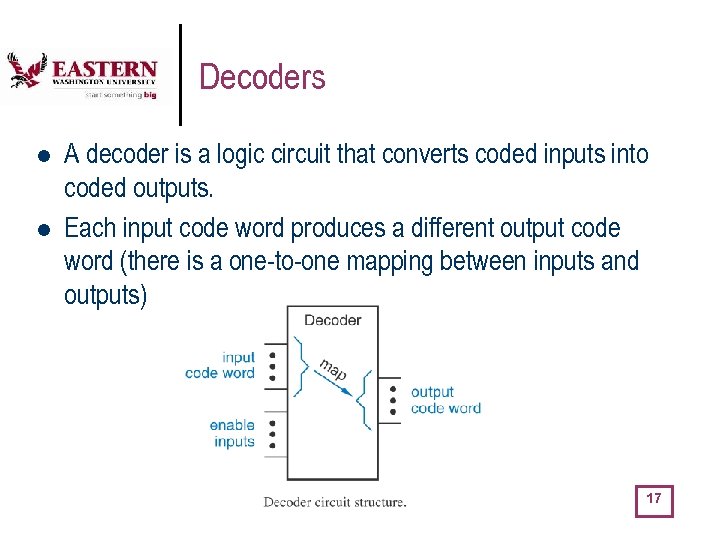 Decoders l l A decoder is a logic circuit that converts coded inputs into