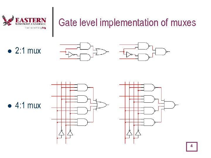 Gate level implementation of muxes l 2: 1 mux l 4: 1 mux 4