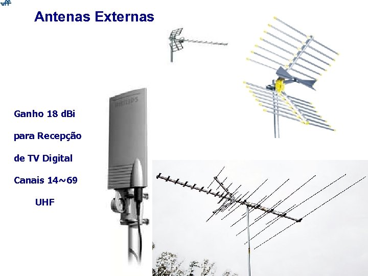 Antenas Externas Ganho 18 d. Bi para Recepção de TV Digital Canais 14~69 UHF