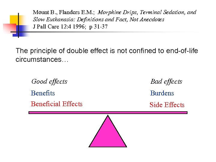 Mount B. , Flanders E. M. ; Morphine Drips, Terminal Sedation, and Slow Euthanasia: