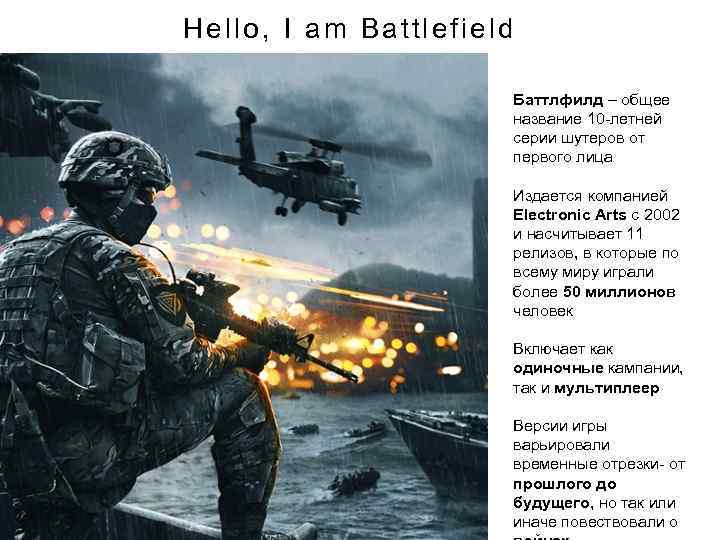 Hello, I am Battlefield Баттлфилд – общее название 10 -летней серии шутеров от первого
