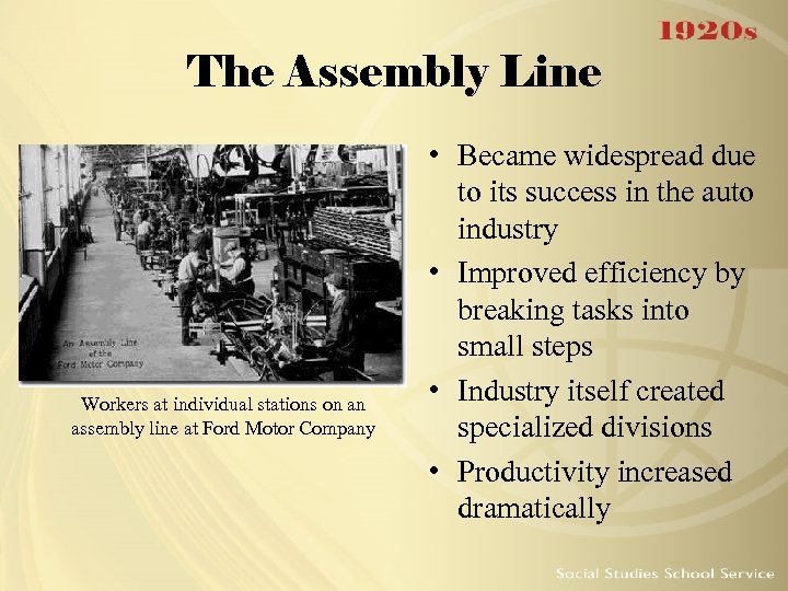 The Assembly Line Workers at individual stations on an assembly line at Ford Motor