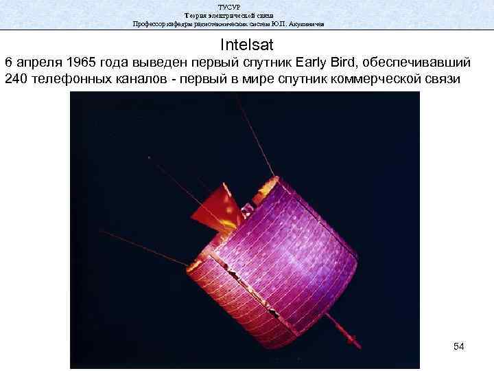 ТУСУР Теория электрической связи Профессор кафедры радиотехнических систем Ю. П. Акулиничев Intelsat 6 апреля