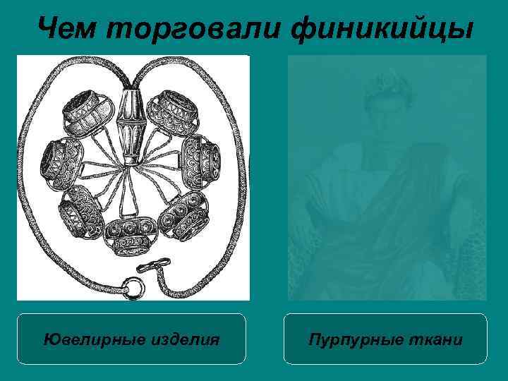 Чем торговали финикийцы Ювелирные изделия Пурпурные ткани 