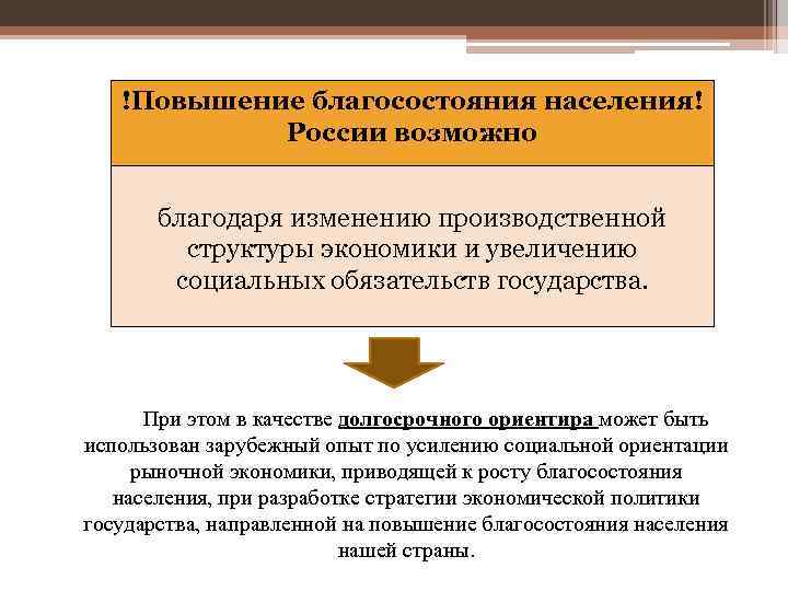 !Повышение благосостояния населения! России возможно благодаря изменению производственной структуры экономики и увеличению социальных обязательств