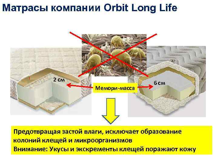 Матрасы компании Orbit Long Life 2 см Мемори-масса 6 см Предотвращая застой влаги, исключает