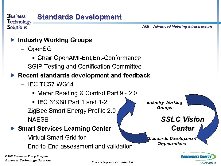 Business Technology Solutions Standards Development AMI – Advanced Metering Infrastructure Industry Working Groups –