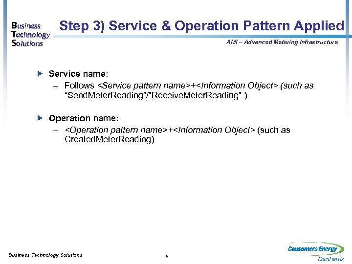 Business Technology Solutions Step 3) Service & Operation Pattern Applied AMI – Advanced Metering