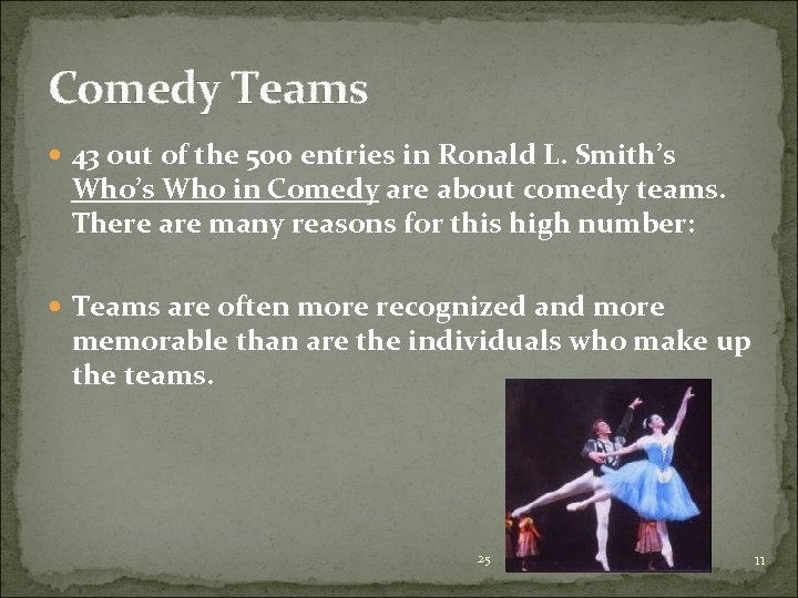 Comedy Teams 43 out of the 500 entries in Ronald L. Smith’s Who in