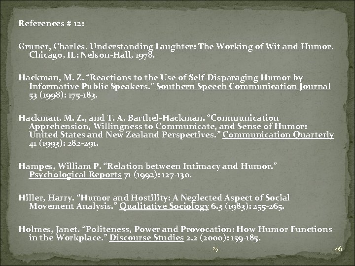 References # 12: Gruner, Charles. Understanding Laughter: The Working of Wit and Humor. Chicago,