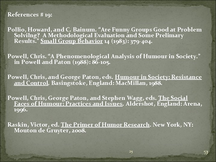 References # 19: Pollio, Howard, and C. Bainum. “Are Funny Groups Good at Problem