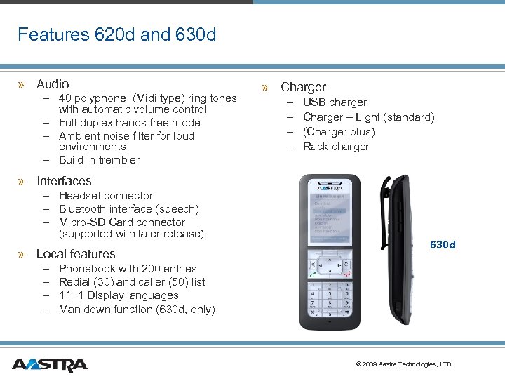 Features 620 d and 630 d » Audio – 40 polyphone (Midi type) ring