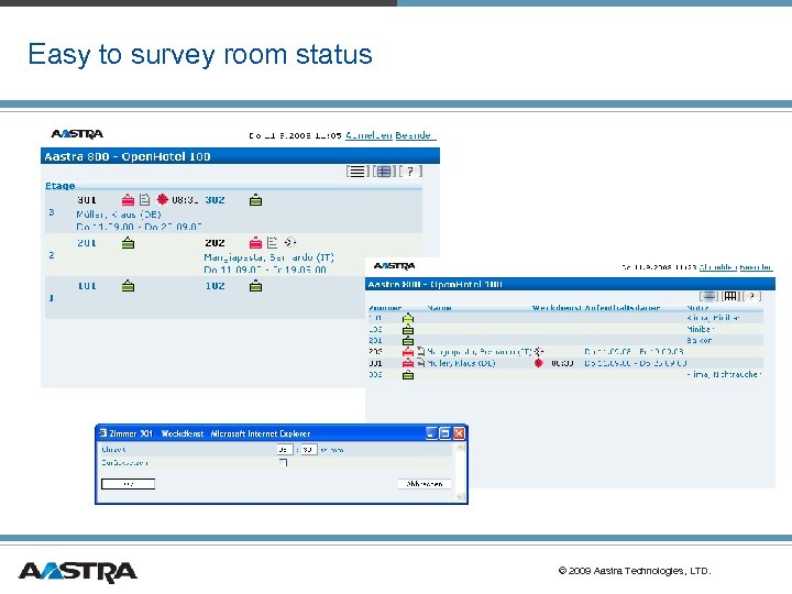Easy to survey room status © 2009 Aastra Technologies, LTD. 