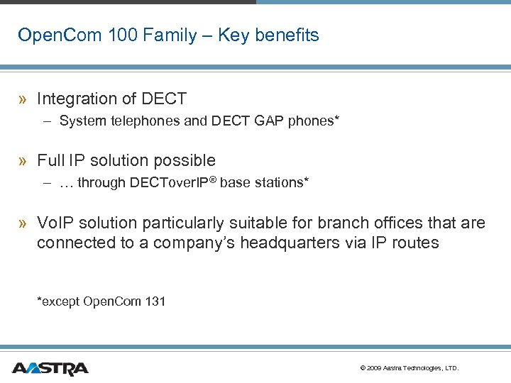 Open. Com 100 Family – Key benefits » Integration of DECT – System telephones