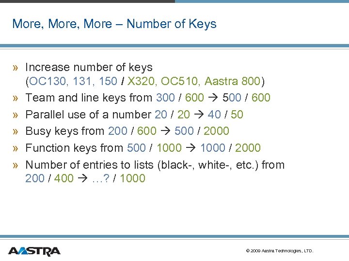 More, More – Number of Keys » Increase number of keys (OC 130, 131,